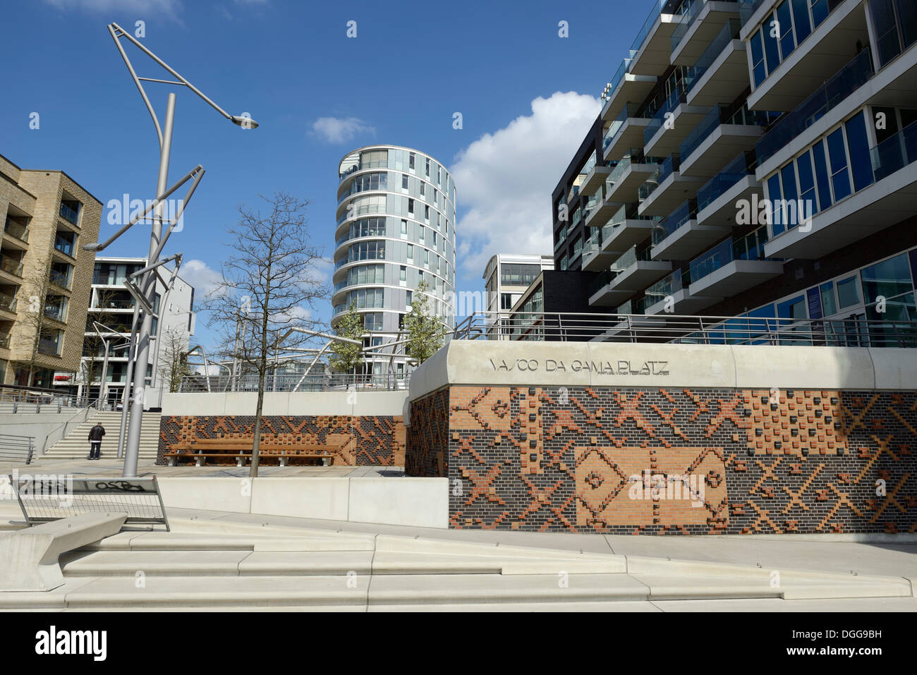 Ovale Wohnturm, Vasco-da-Gama-Platzes, Dalmannkai Waterfront, HafenCity Viertel, Hamburg Stockfoto