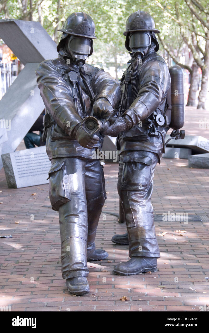 Gefallenen Feuerwehrleute Memorial, Occidental Park, Pioneer Square, Seattle, USA Stockfoto