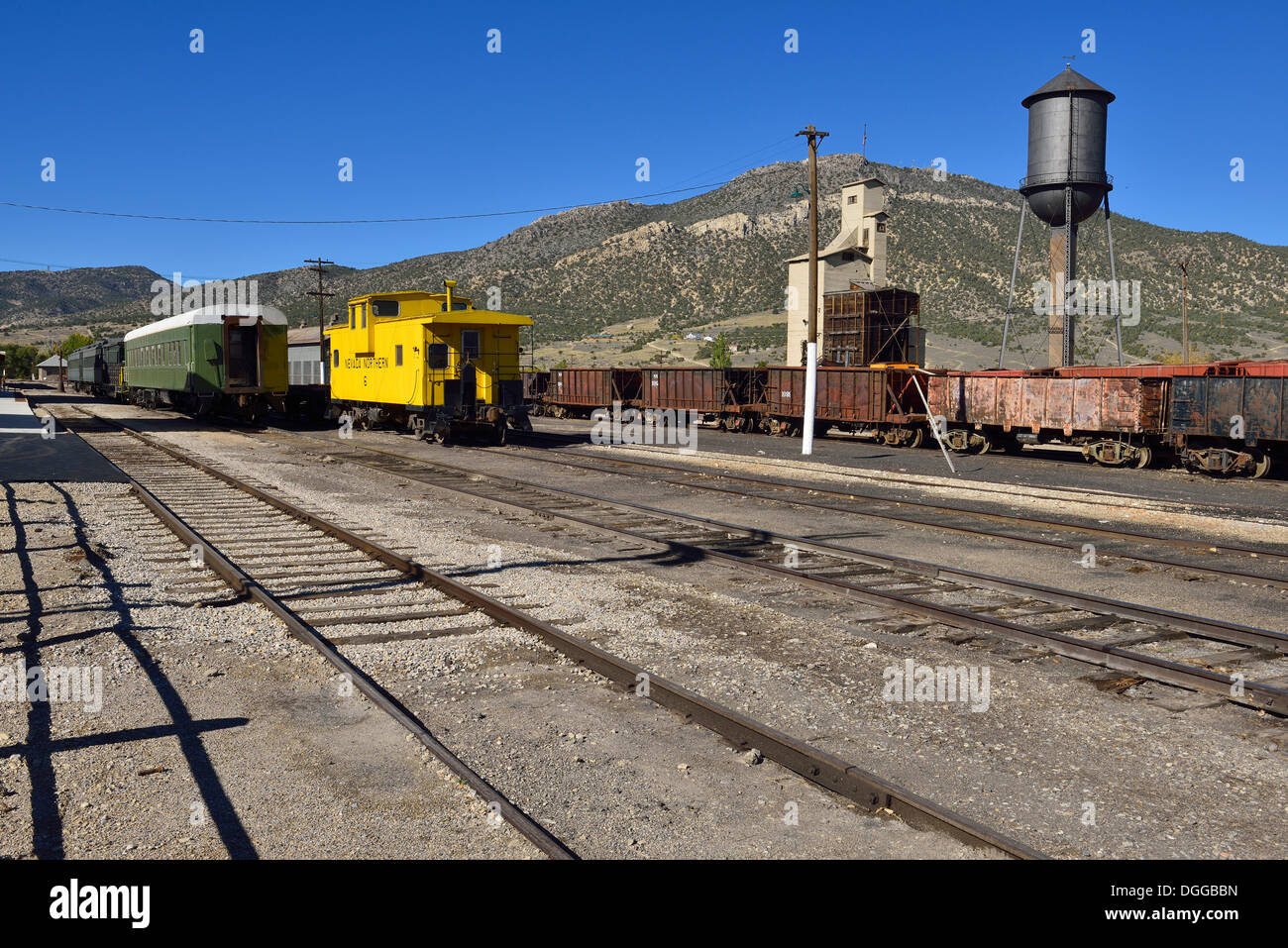 Historische Eisenbahn an die Nevada Northern Railway Museum, Ely, Nevada, Vereinigte Staaten von Amerika Stockfoto