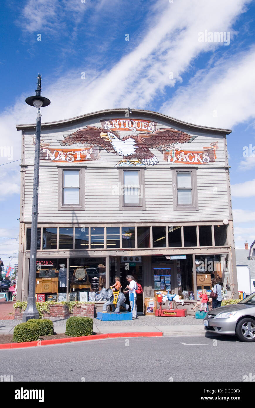 Böse Buben Antiquitätenladen, La Conner, Washington State, USA. La Connor bietet tolle Antiquitäten und Kunst und Handwerk shopping. Stockfoto