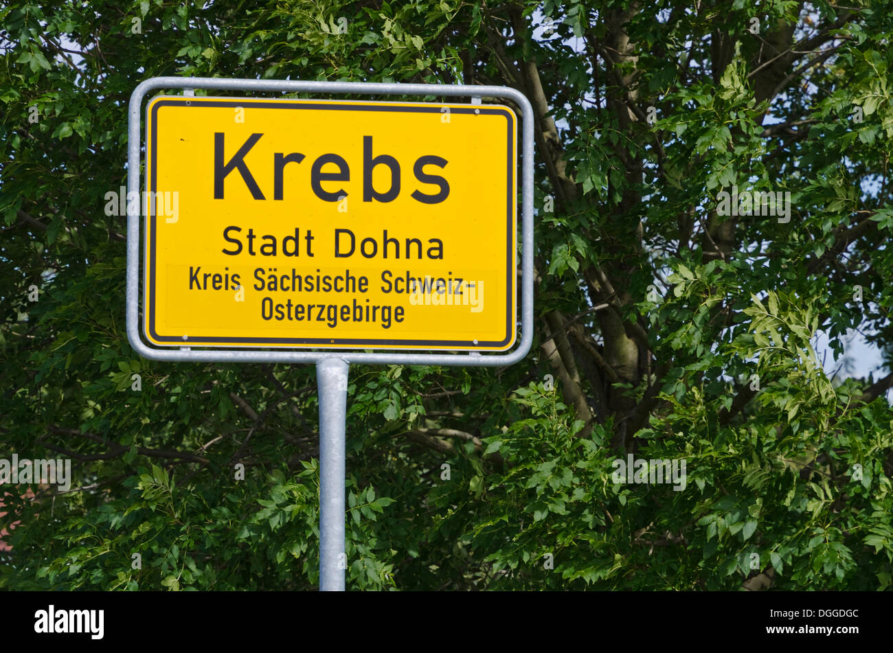 Ortsschild von Krebs, Sachsen Stockfoto