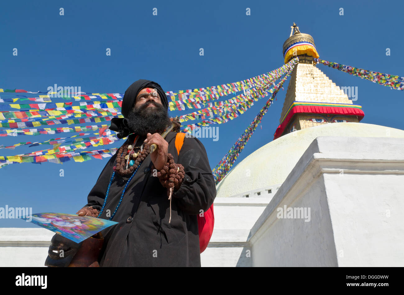 Sadhu, heilige Mann in Indien, besuchen Boudnath Stupa, Bagmati Zone, Nepal Kathmandu-Tal, Kathmandu, Kathmandu Bezirk Stockfoto