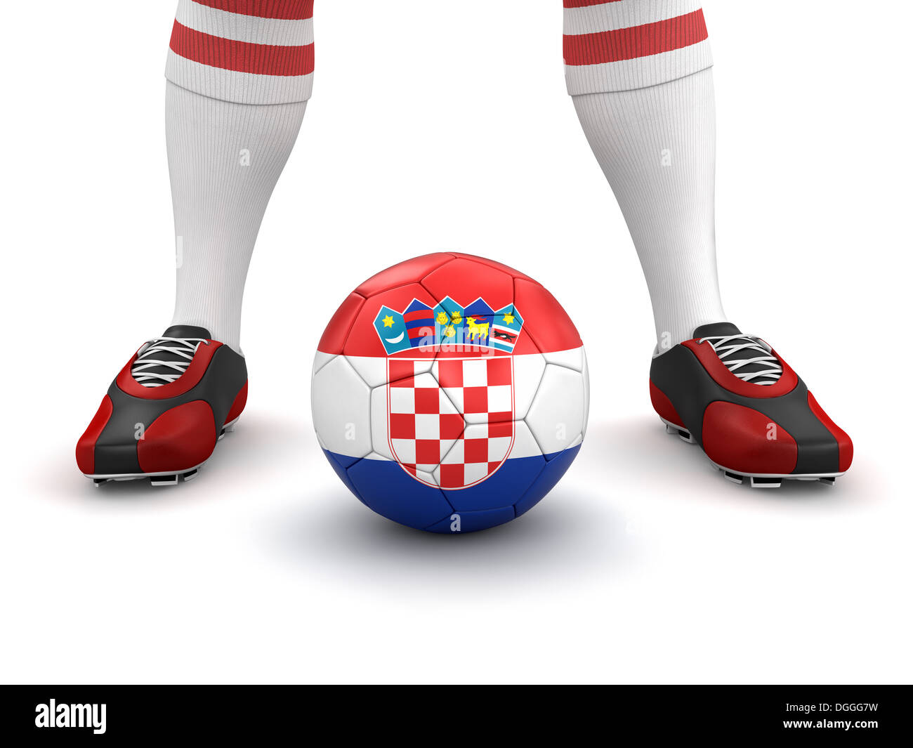 Mann und Soccer Ball mit kroatischer Flagge (Clipping-Pfad enthalten) Stockfoto