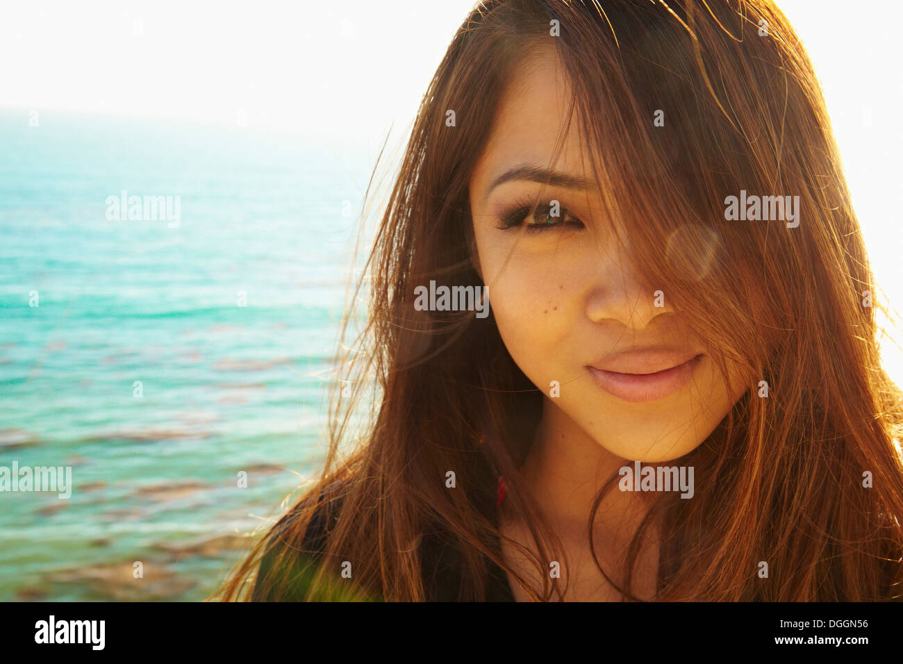 Porträt der jungen Frau, Nahaufnahme, Palos Verdes, Kalifornien, USA Stockfoto
