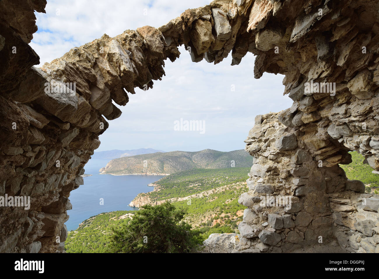 Rhodos Griechenland Stein Bogen Ruine auf der Burg Monolithos Stockfoto