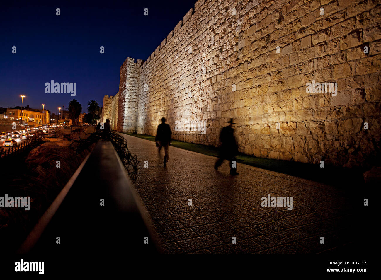 Jerusalem, Altstadt. Die beleuchtete Wände in der Nacht, Israel Stockfoto