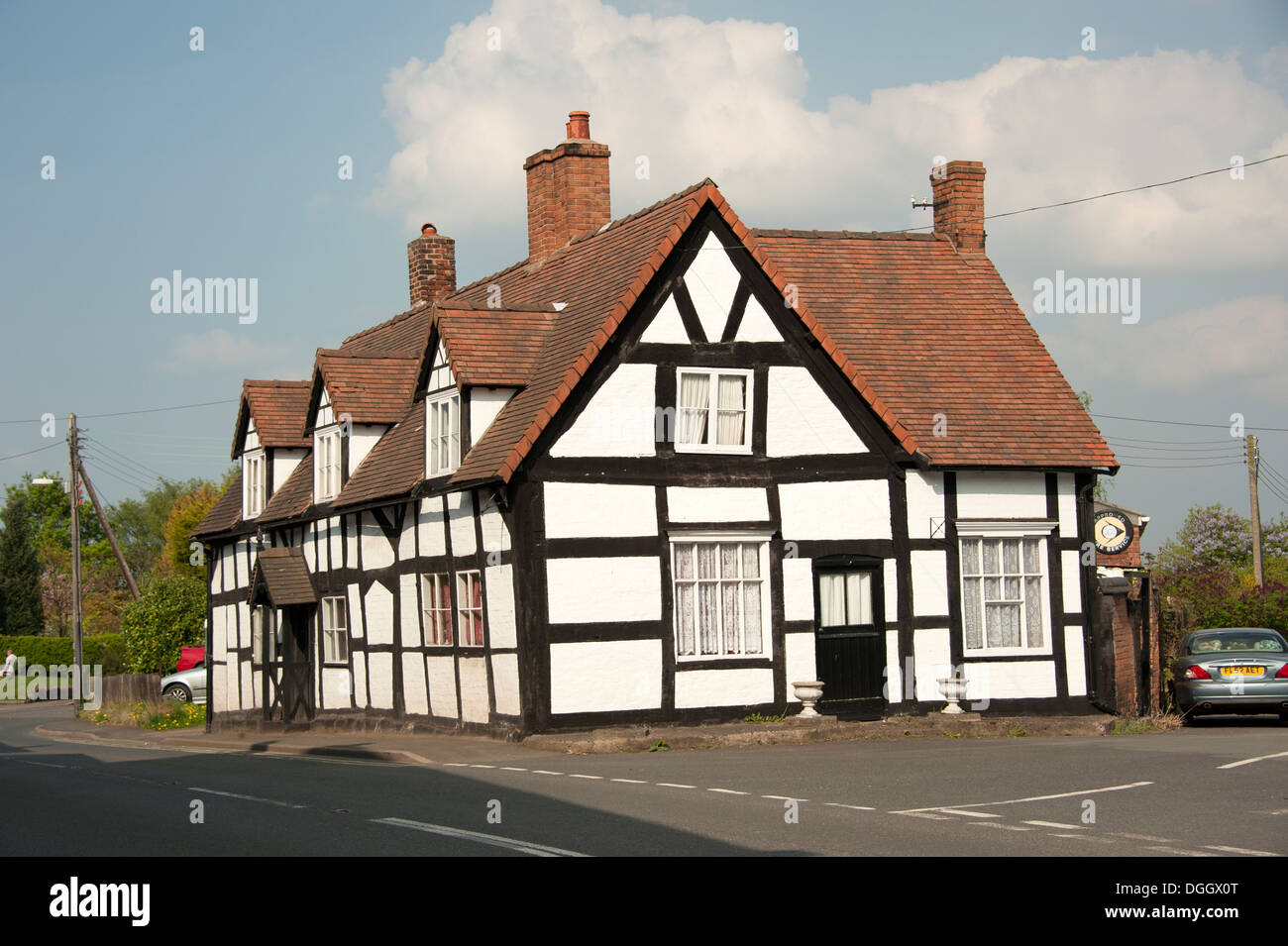 Alte Black And White House Hodnet Shropshire UK Stockfoto