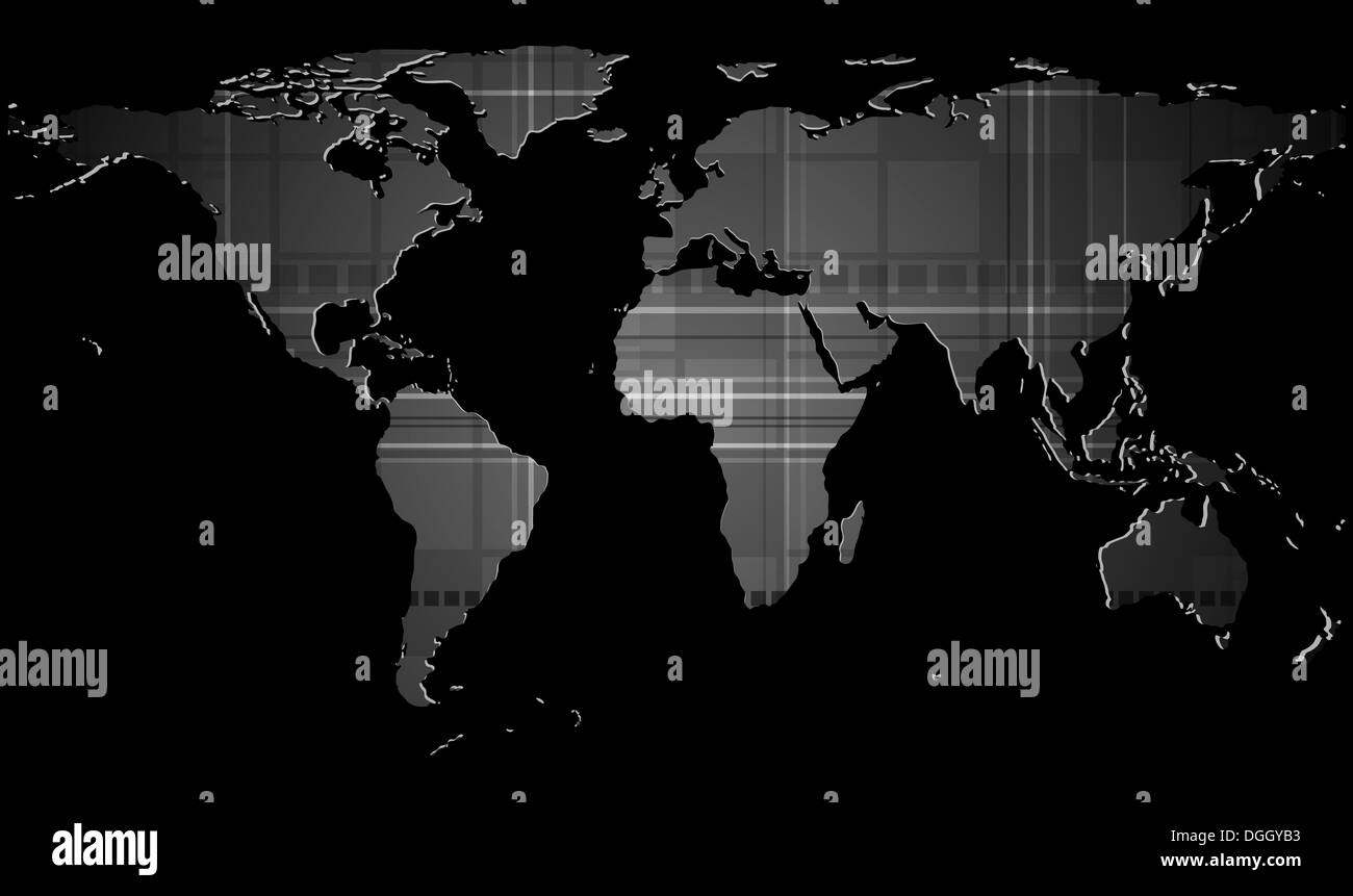 Dunkle Tech Hintergrund mit Welt-Map-Textur. EPS-10 Stockfoto