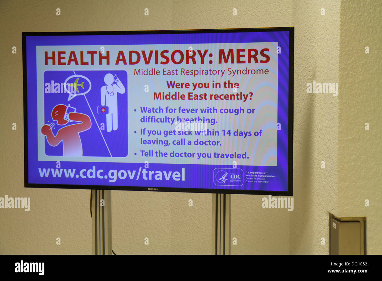 Miami Florida, Internationaler Flughafen, Passkontrolle, Zoll, ankommende Flüge, Gesundheitsberatung, MERS, Blick auf FL130822003 Stockfoto