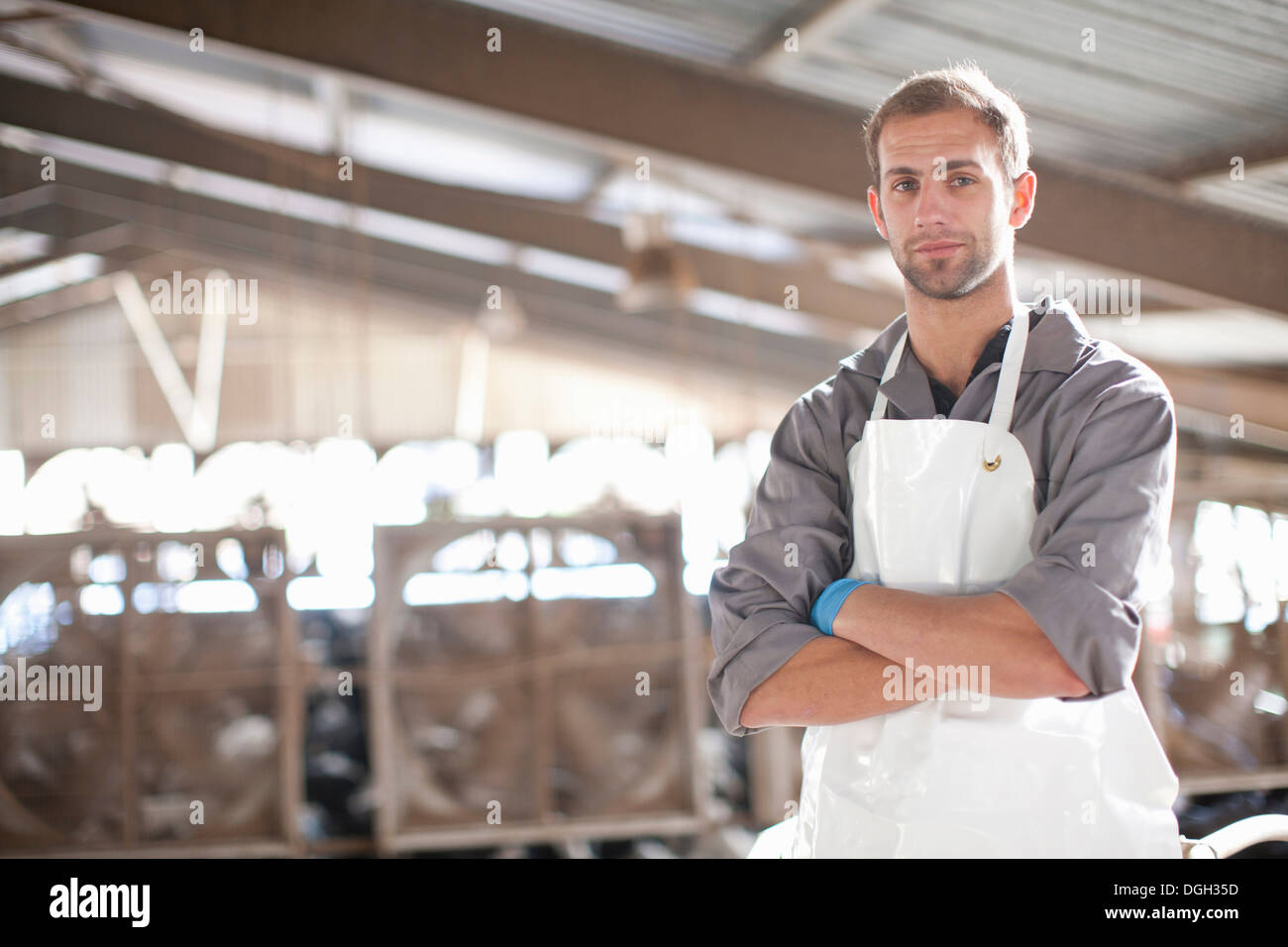 Porträt eines Arbeiters Milchviehbetrieb Stockfoto