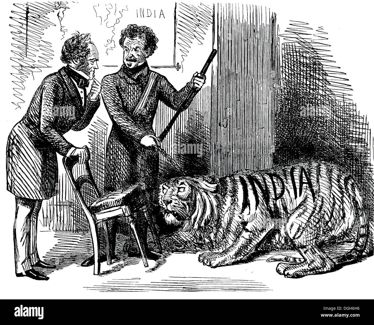 Das neue Jahr Geschenk Punch cartoon veröffentlicht 2. Januar 1858 zeigt Sir Colin Campbell und Palmerston-siehe Beschreibung unten Stockfoto