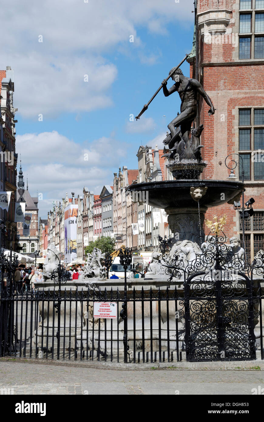 Neptun-Brunnen auf dem langen Markt in Danzig. Stockfoto