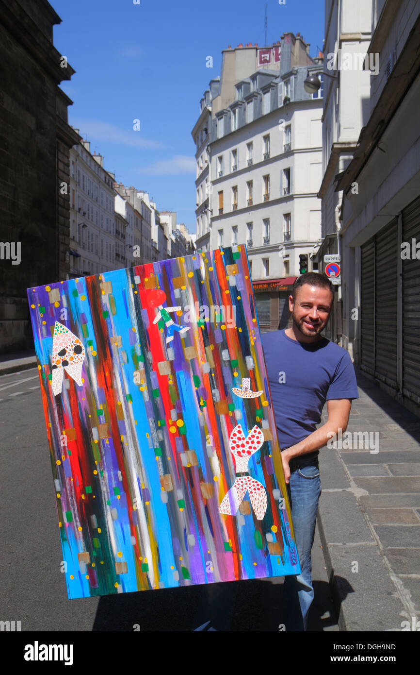 Paris Frankreich,Europa,Französisch,9. Arrondissement,Rue Flechier,Erwachsene Erwachsene Erwachsene Mann Männer männlich,Künstler,Malerei,Besucher reisen Reise touristischer Tourismus la Stockfoto