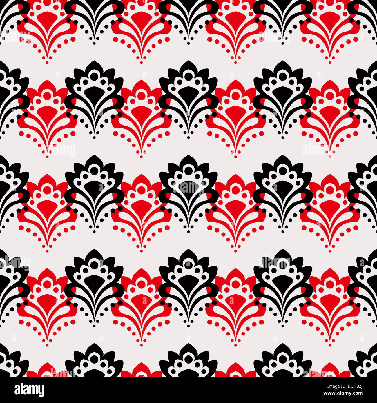 Nahtlose Hintergrund - abstrakten Blumen in den Farben schwarz, rot und weiß. Stockfoto