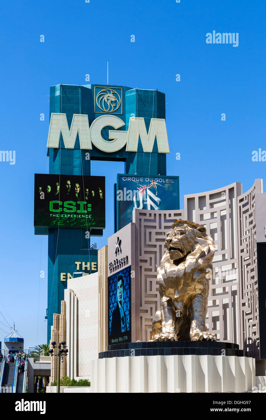 Der Las Vegas Boulevard South (The Strip) Eingang an das MGM Grand Hotel and Casino, Las Vegas, Nevada, USA Stockfoto