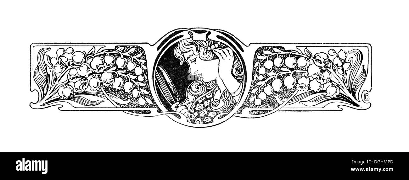 Art Noveau vignette, historische Illustration aus: Anna Fischer Dueckelmann, Frau als der Hausarzt, 2 Auflage, Stuttgart Stockfoto