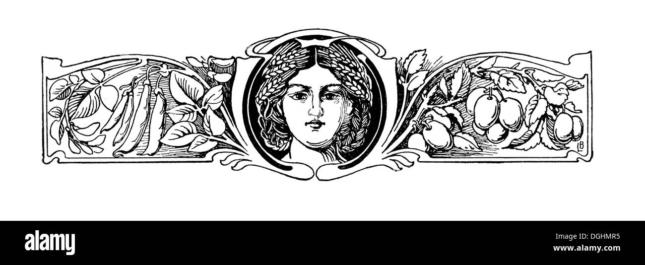 Art Noveau vignette, historische Illustration aus: Anna Fischer Dueckelmann, Frau als Hausarzt, Stuttgart, 1907, s. 47 Stockfoto