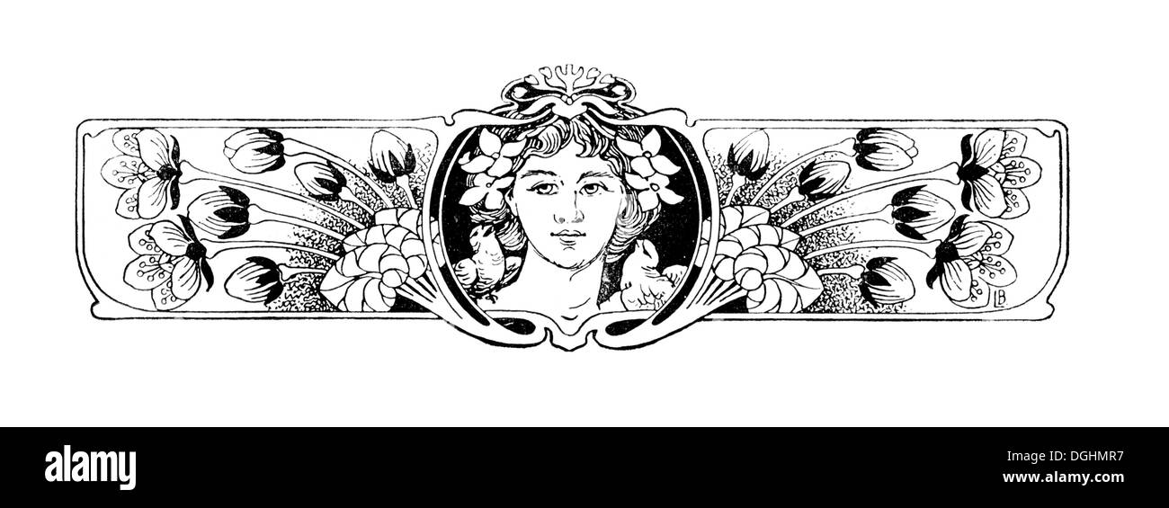 Art Noveau vignette, historische Illustration aus: Anna Fischer Dueckelmann, Frau als Hausarzt, Stuttgart, 1907, s. 217 Stockfoto