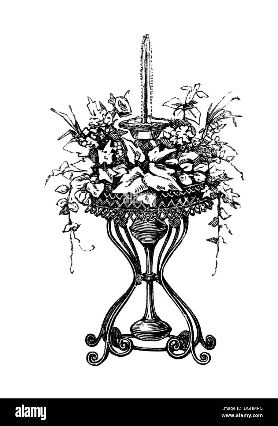 Blume-Tabelle mit einem Brunnen, historische Illustration aus: Marie Adenfeller, Friedrich Werner, illustriert Kochen und Stockfoto