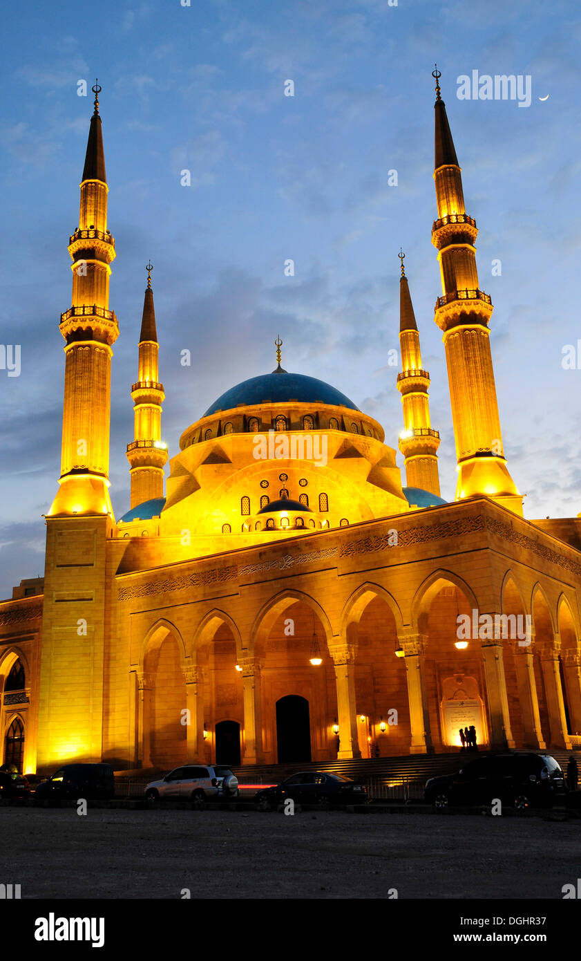 Chatem al-Anbiyaa Moschee in der Abenddämmerung, Beirut, Libanon, Naher Osten, Orient Stockfoto