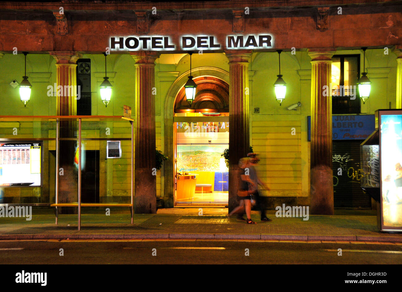Hotel del Mar, Plaça del Palau bei Nacht, Barcelona, Spanien, Iberische Halbinsel, Europa Stockfoto