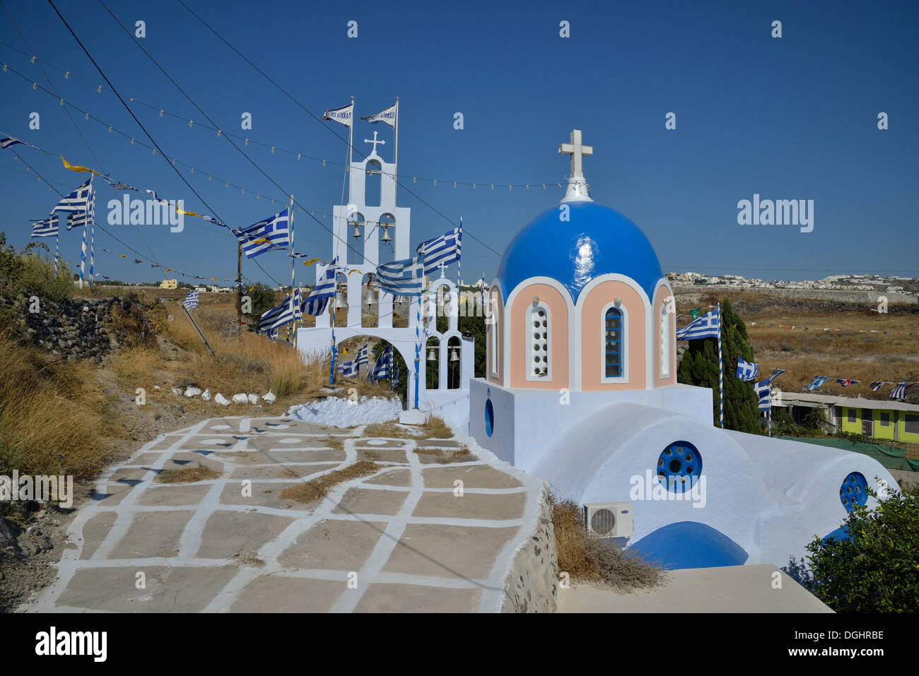Kirche in der Nähe von Karterádos, Santorin, Kykladen, griechische Insel, Griechenland, Europa Stockfoto