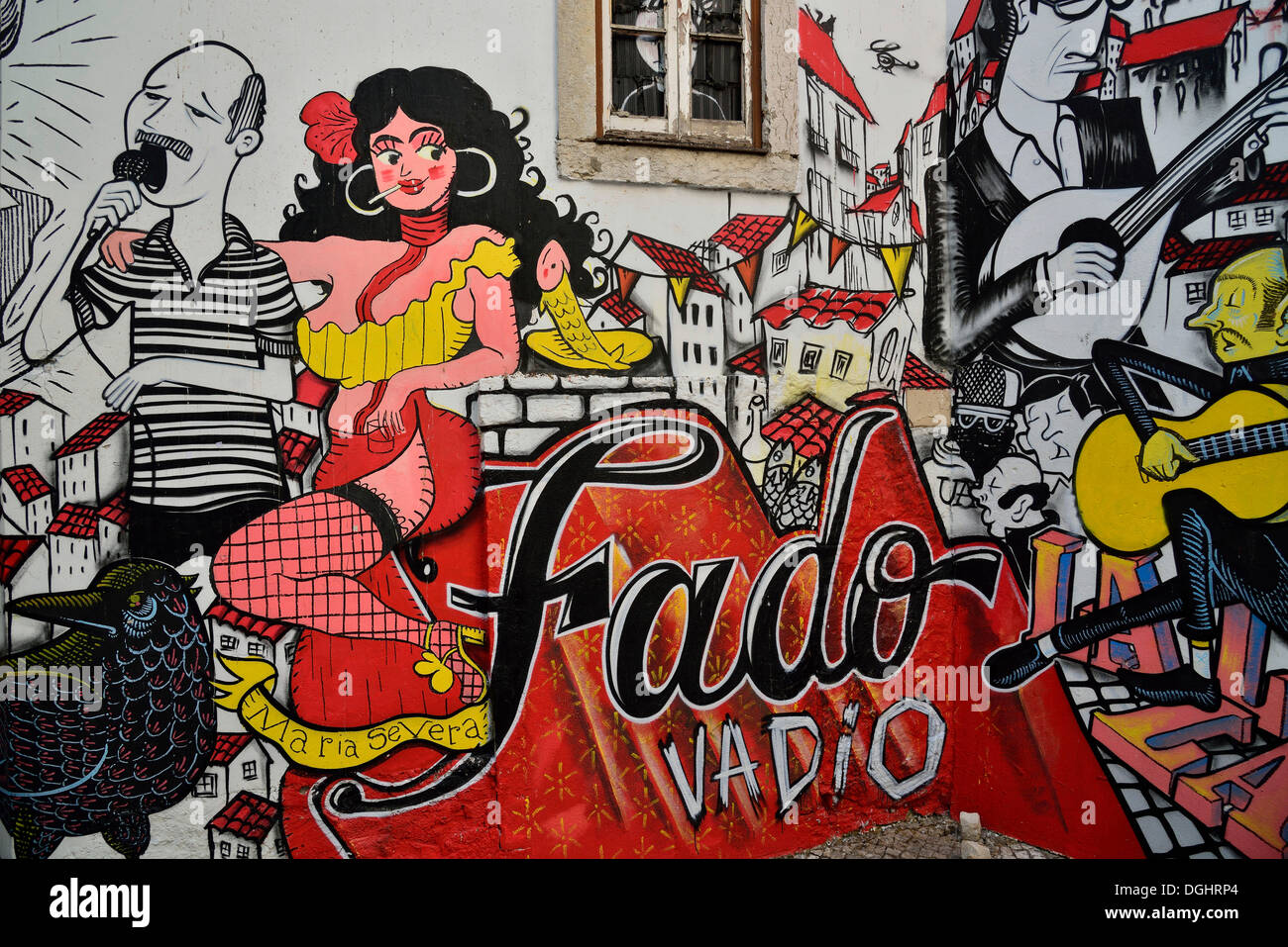 Grafitto "Fado" in der historischen Alfama Viertel Alfama, Lissabon, Distrikt Lissabon, Portugal Stockfoto