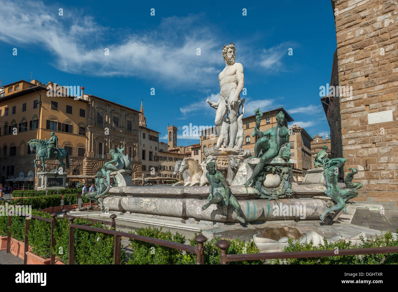 Brunnen von Neptun am Piazza della Signoria in Florenz Stockfoto