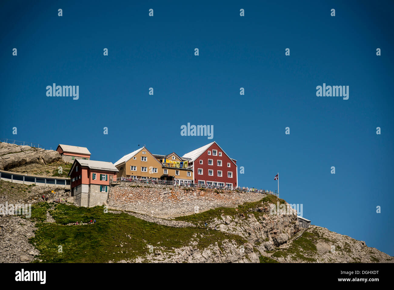 Gipfel-Haus am Berg Säntis, erkundet, Säntis, Kanton Appenzell Innerrhoden,  Schweiz Stockfotografie - Alamy