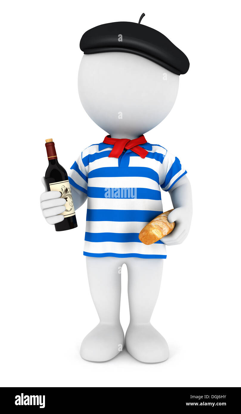 3D White Menschen Franzose, isoliert, weißer Hintergrund, 3d Bild Stockfoto