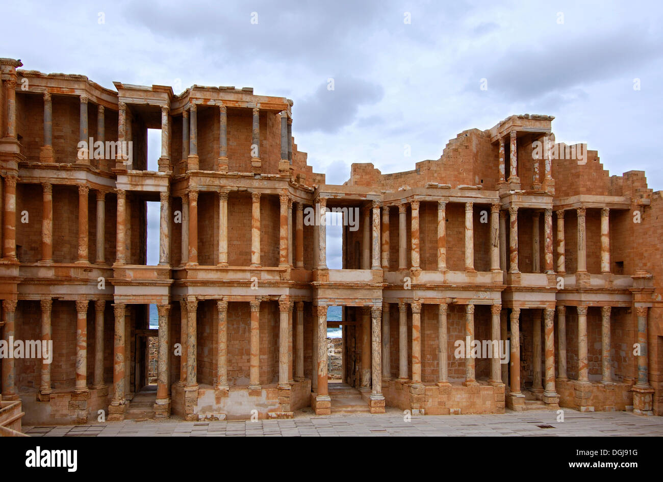 Römisches Amphitheater, UNESCO World Heritage Site Sabratha, Libyen, Afrika Stockfoto