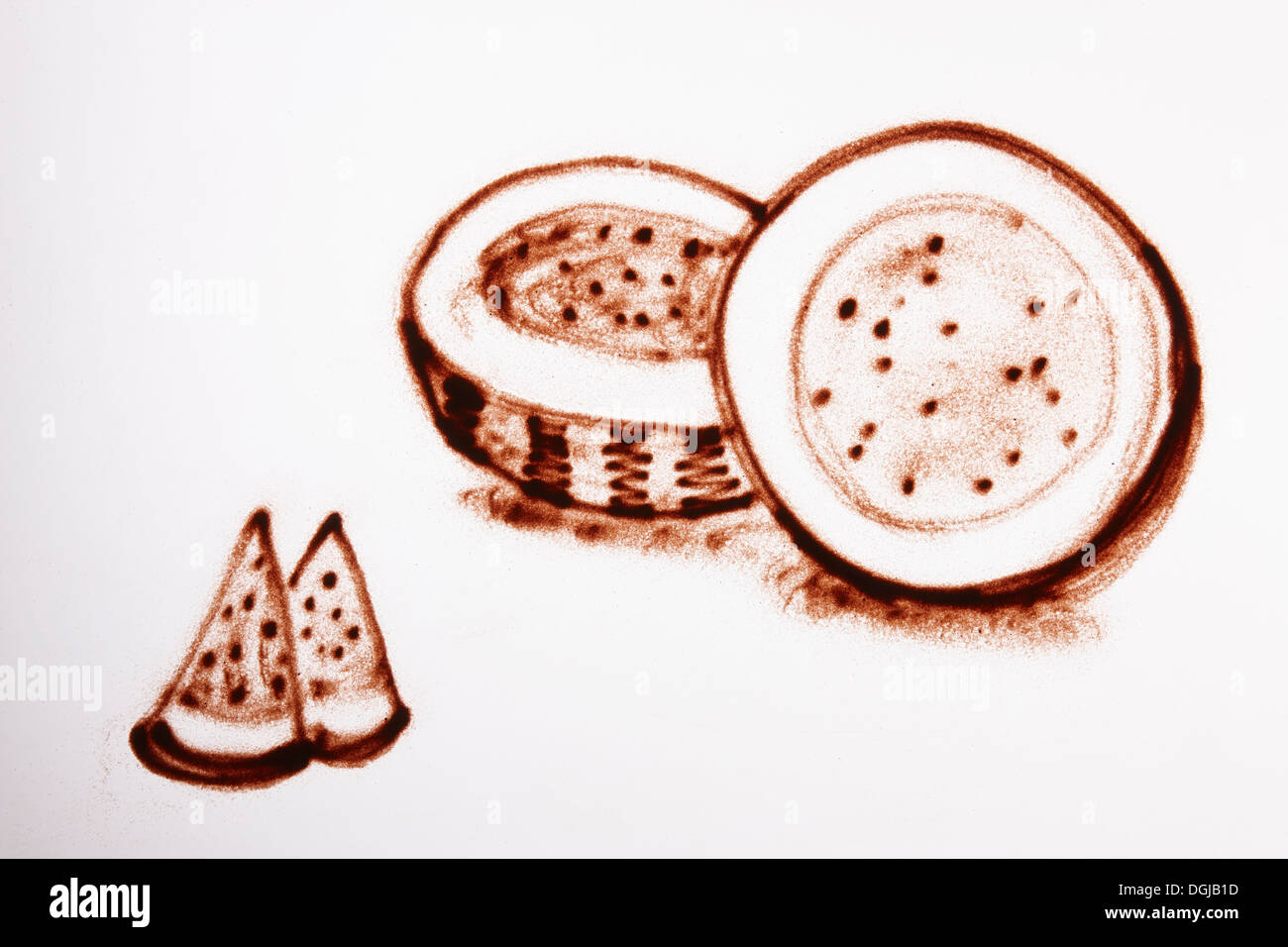 eine Zeichnung einer Wassermelone sand Stockfoto