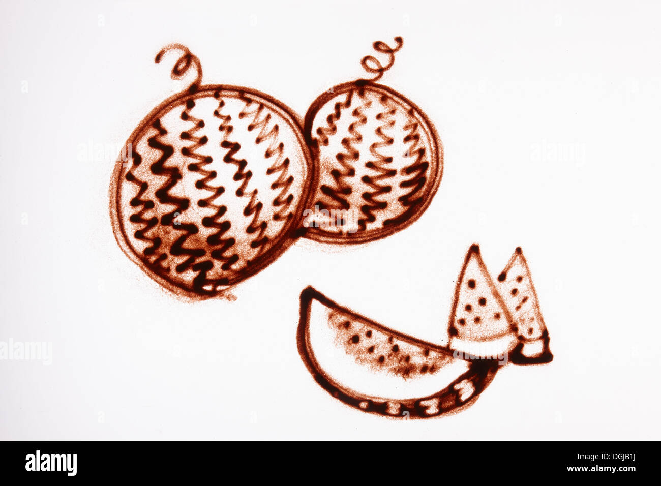 eine Zeichnung von Wassermelonen sand Stockfoto