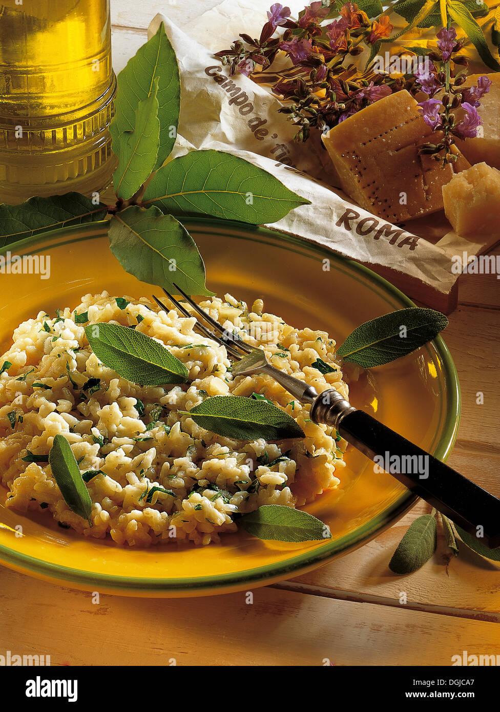 Wie man Risotto kocht, Kochschule, Schritte zur Verfügung. Stockfoto