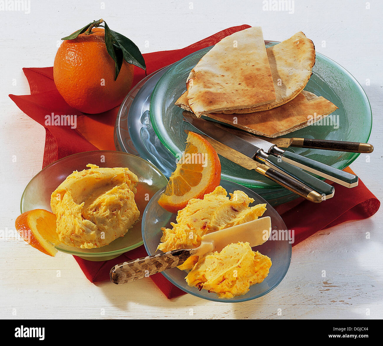 Orange-Safran-Butter, Karibik. Stockfoto