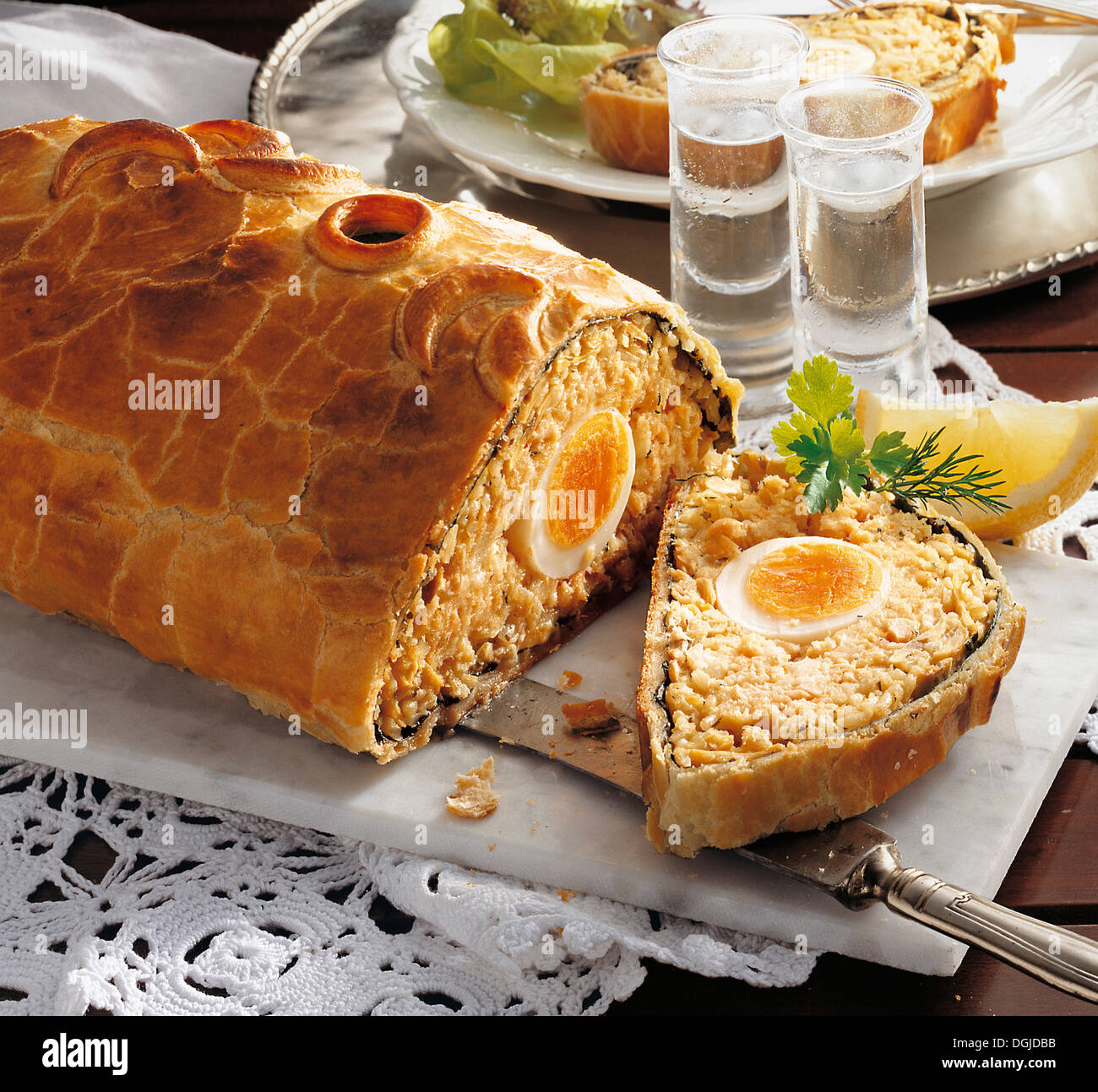 Moskauer Fischkuchen, Russland. Stockfoto