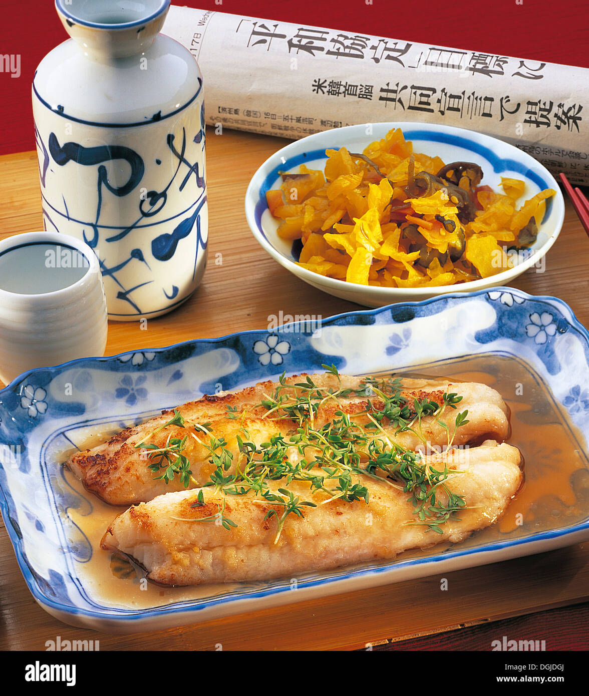 Marinierte Schollenfilets, Japan. Stockfoto