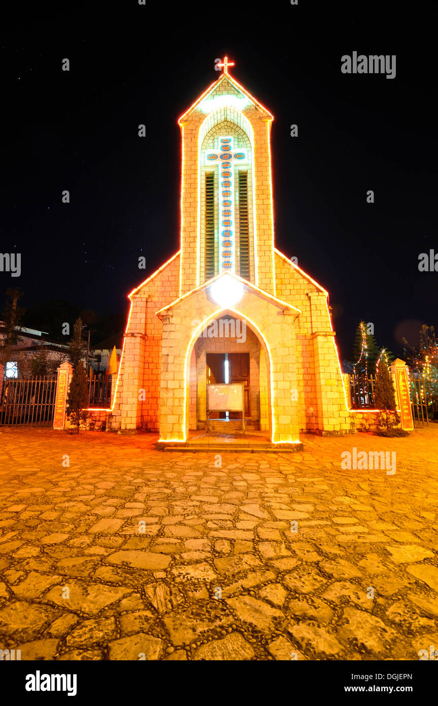 Berühmte französische Kirche, Nha tho da Sa Pa, Tran Thi Sapa, Sapa oder Sa Pa, Lao Cai Provinz, Nord-Vietnam, Vietnam Stockfoto