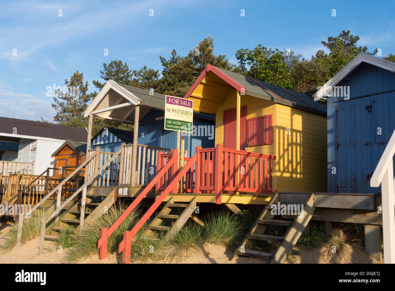 Urlaub Strandhütte für Verkauf in Wells nächsten The Sea. Stockfoto