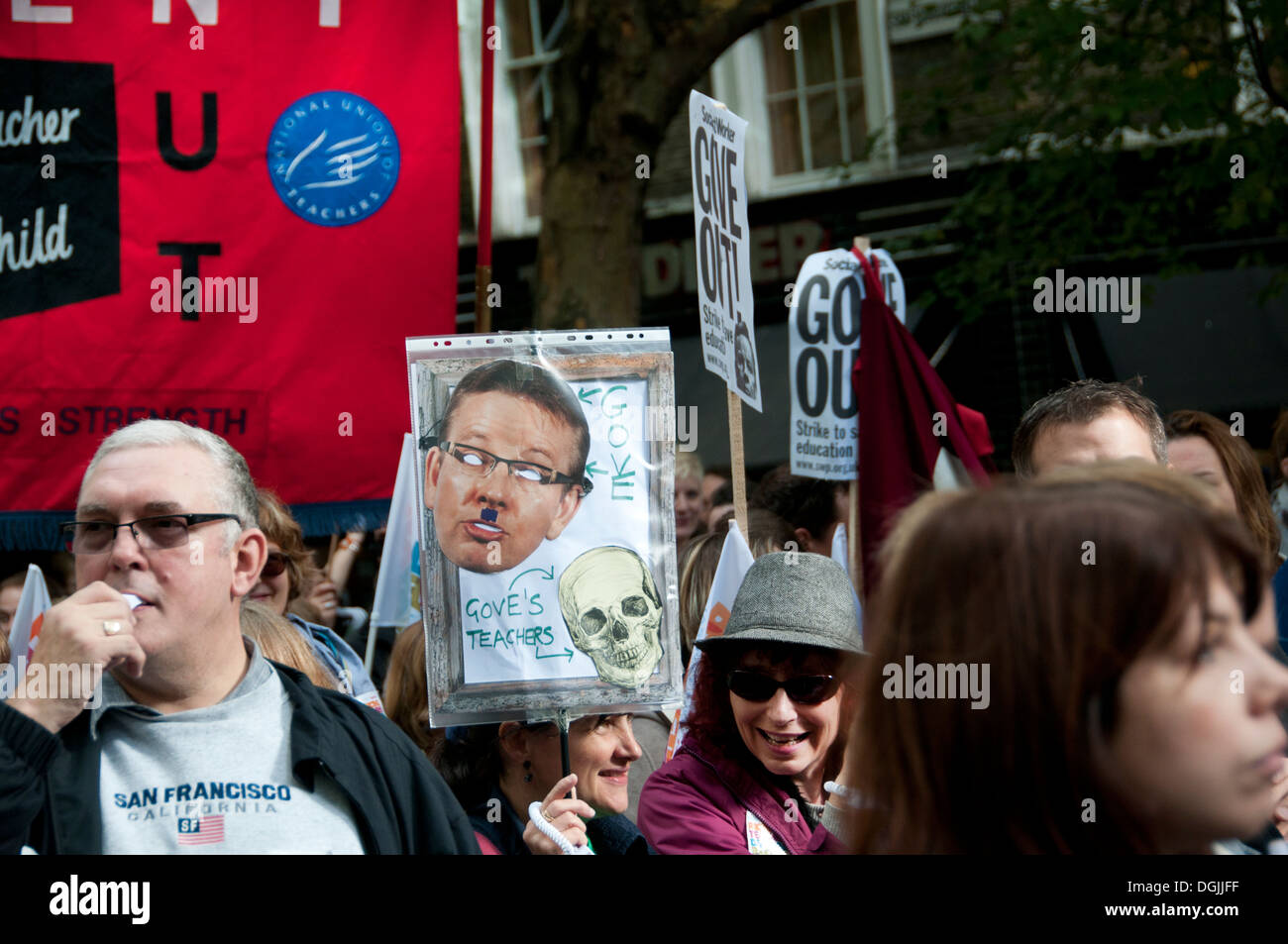 17. Oktober 2013. Lehrer demonstrieren gegen die vorgeschlagenen Änderungen zu den Pensionen Stockfoto