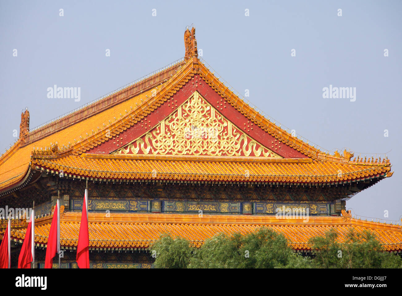 Giebel einer Pagode, Verbotene Stadt, Peking, Volksrepublik China Stockfoto