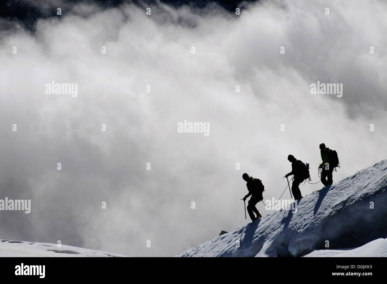 Drei Bergsteiger in den Alpen Stockfoto