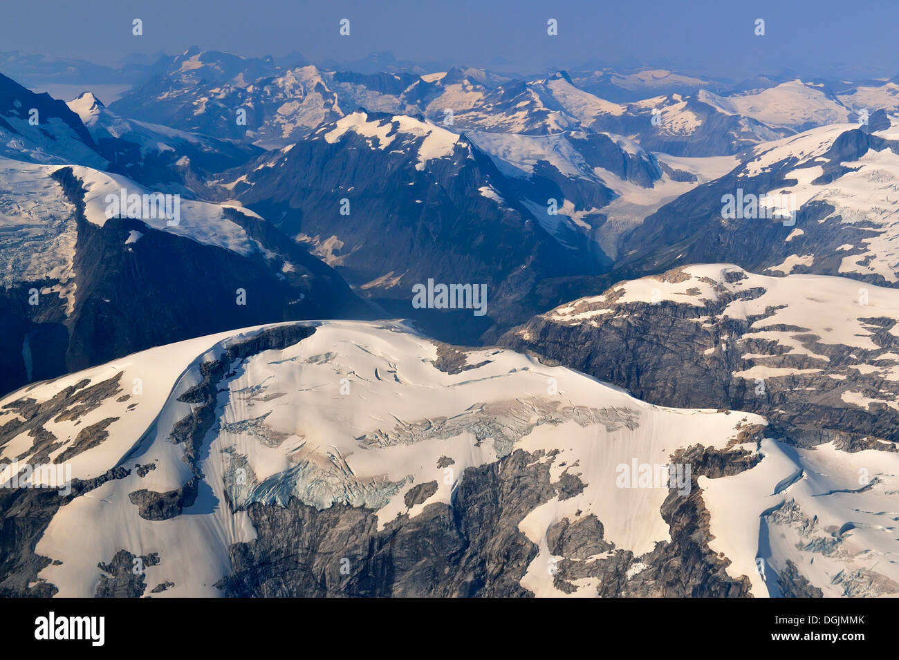 Küstengebirge Berge mit Schnee und Eis Felder von Vancouver nach Chilko Lake British Columbia Kanada Stockfoto