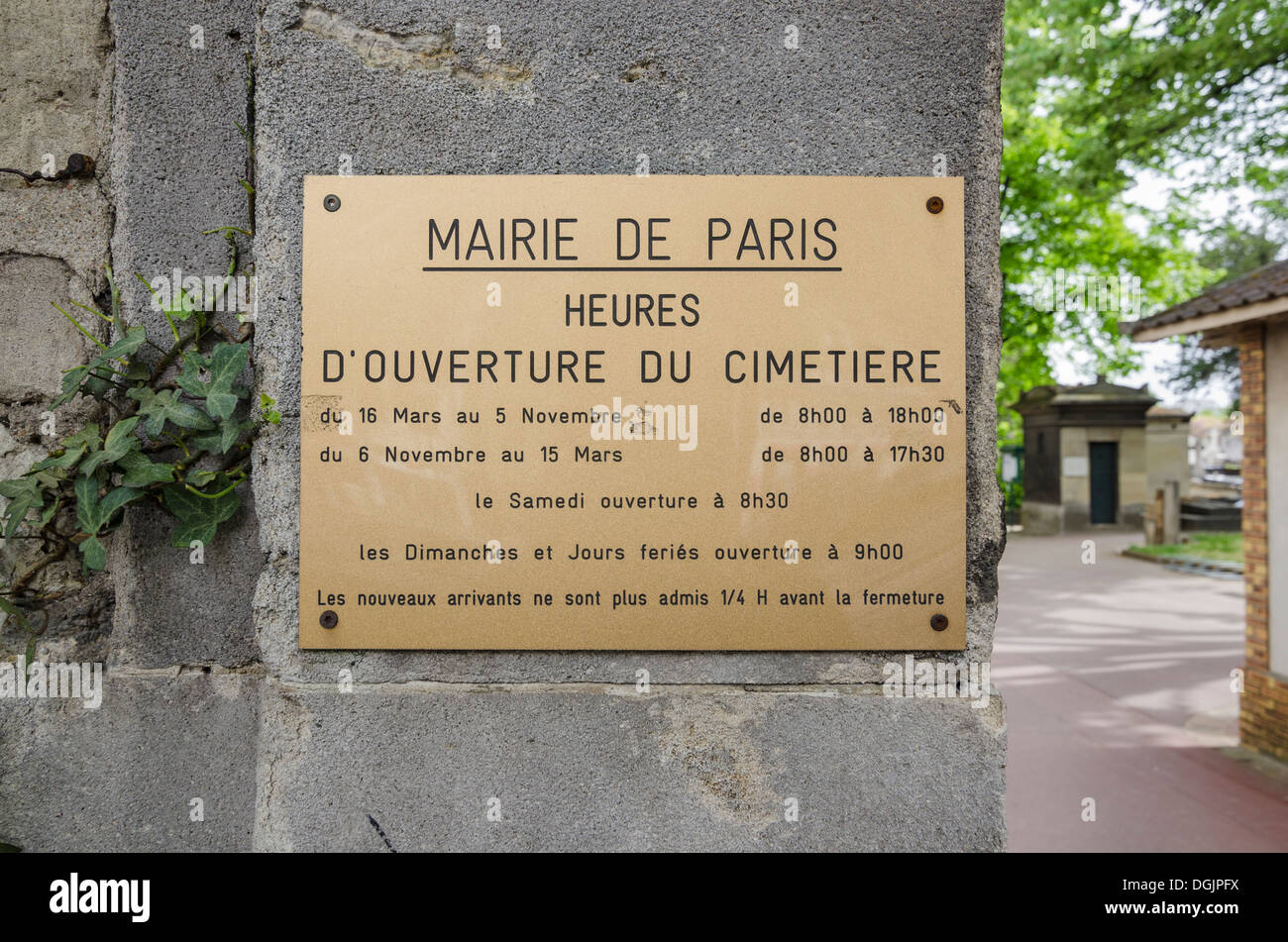 Friedhof Montparnasse Zeichen, Paris, Frankreich Stockfoto