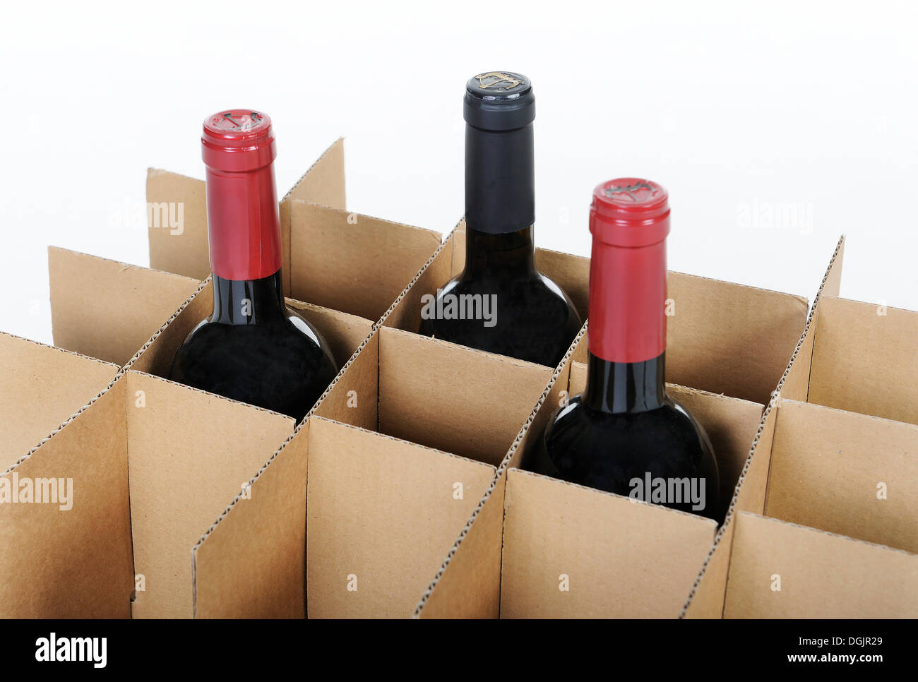 Verpackungsmaterial für Weinflaschen Stockfoto