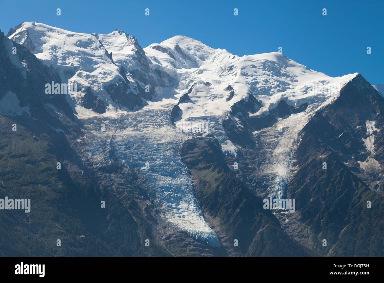 Mont-Blanc-Massiv vom Brévent, Chamonix-Mont-Blanc, Frankreich. Stockfoto