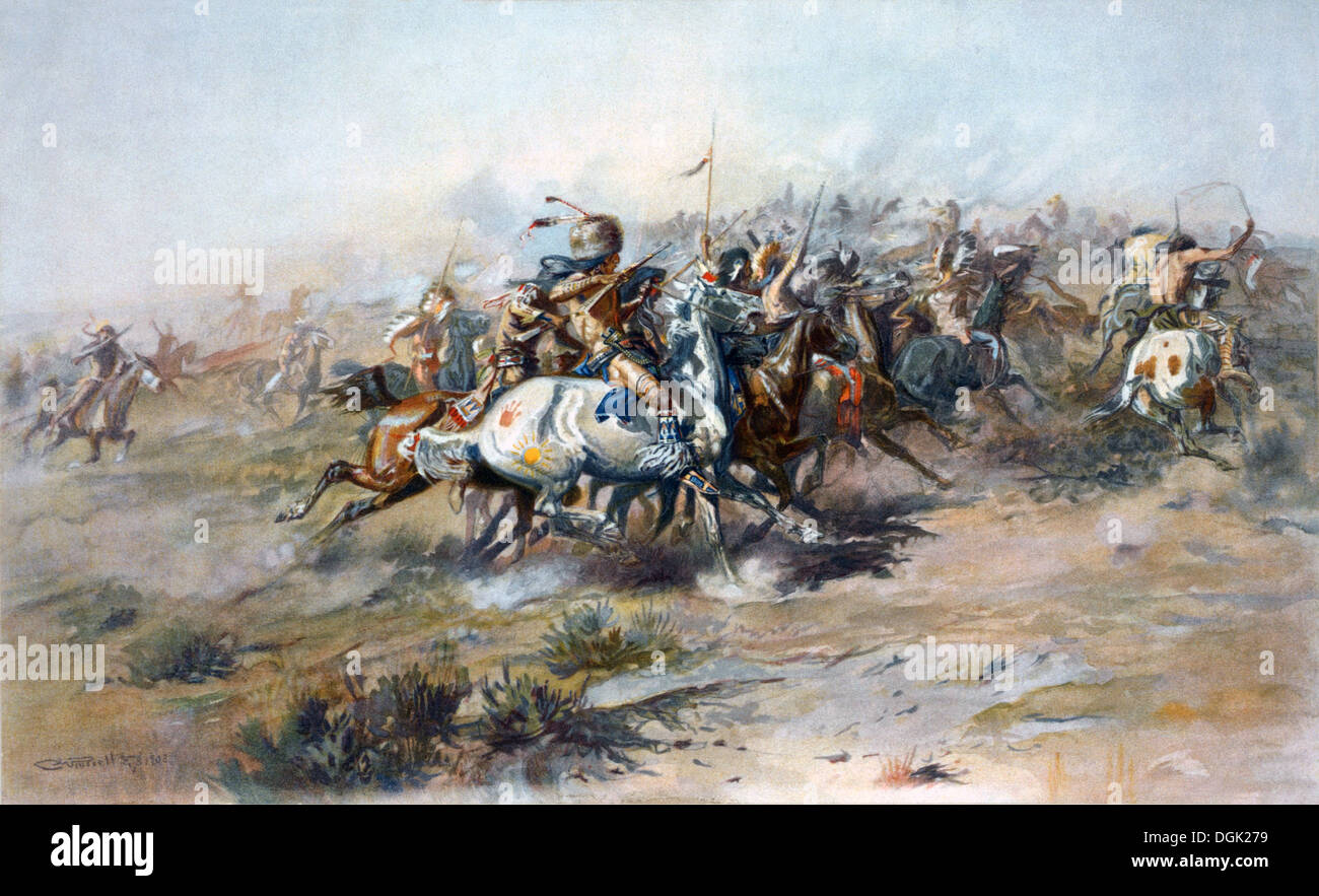 CHARLES MARION RUSSELL (1864-1926) des amerikanischen Künstlers Custer The Fight zeigt die Schlacht von Little Bighorn Stockfoto