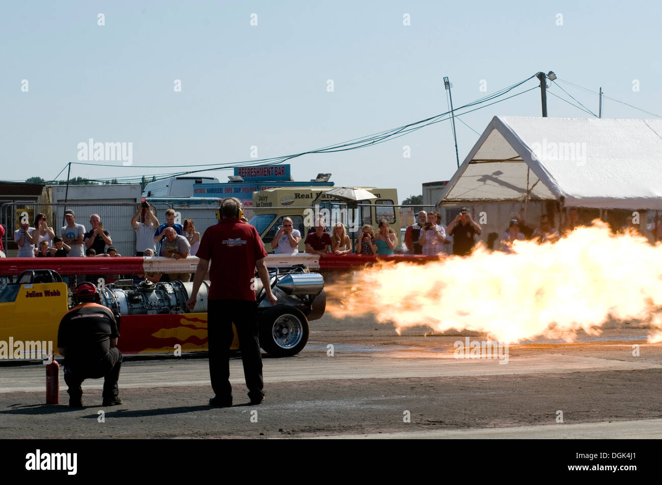 Flamme aus einem Jet powered dragster Stockfoto