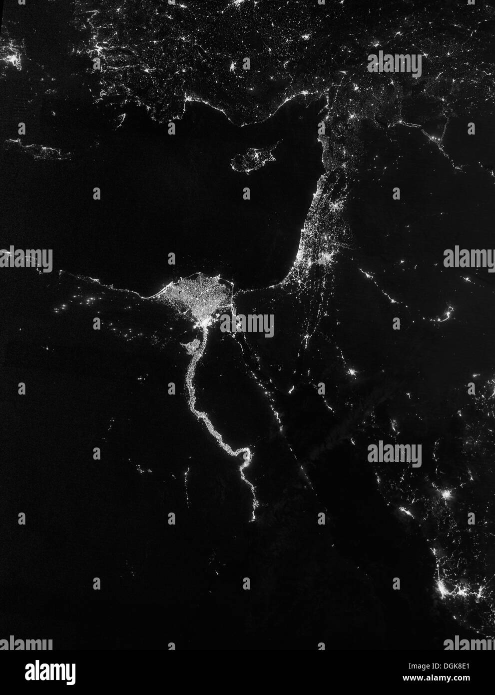 Satellitenbild des Nil-Deltas in der Nacht Stockfoto