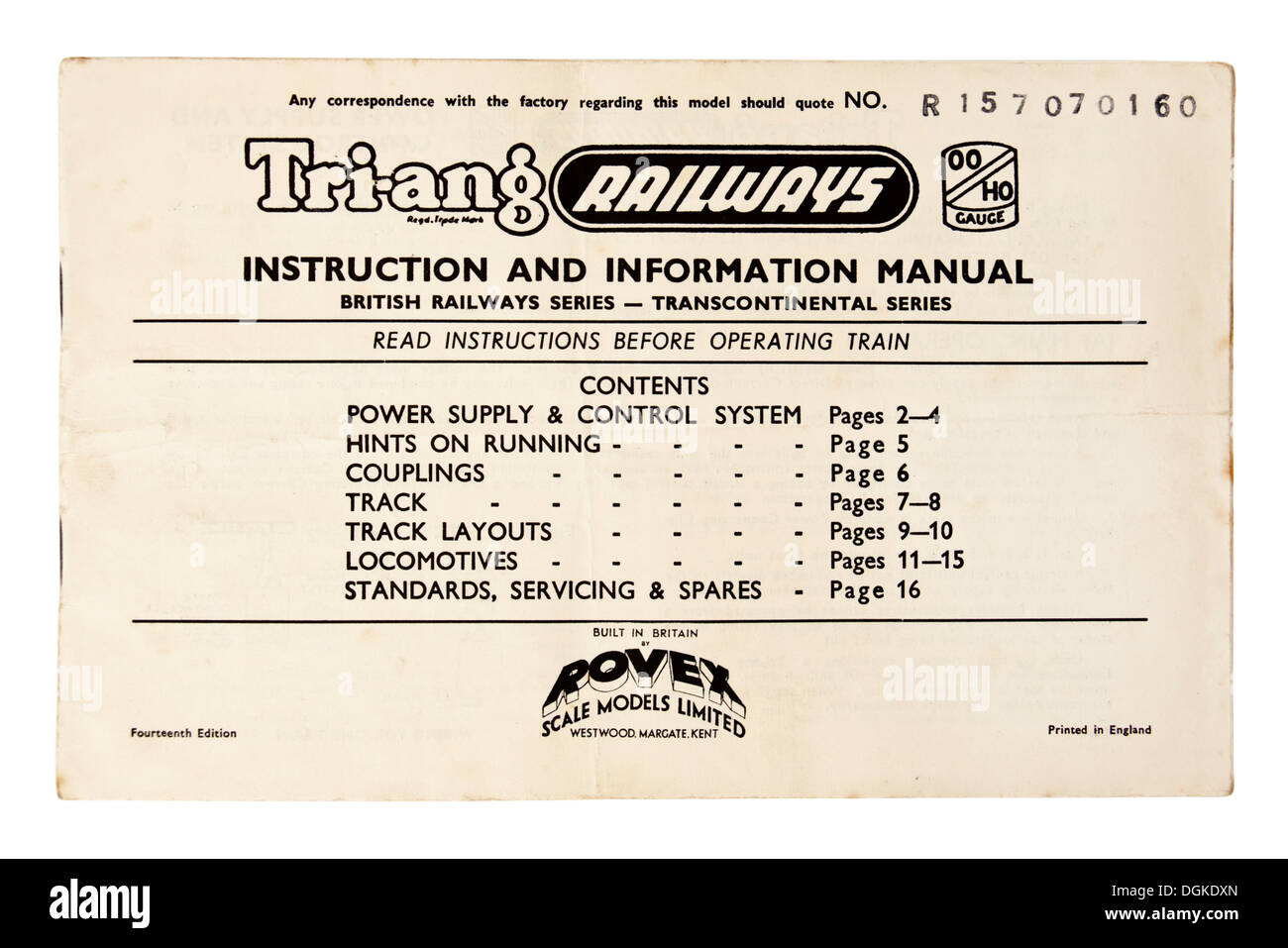 Jahrgang 1950 Tri-Ang Bahnen (Spur 00/H0) Anleitung und Handbuch Stockfoto